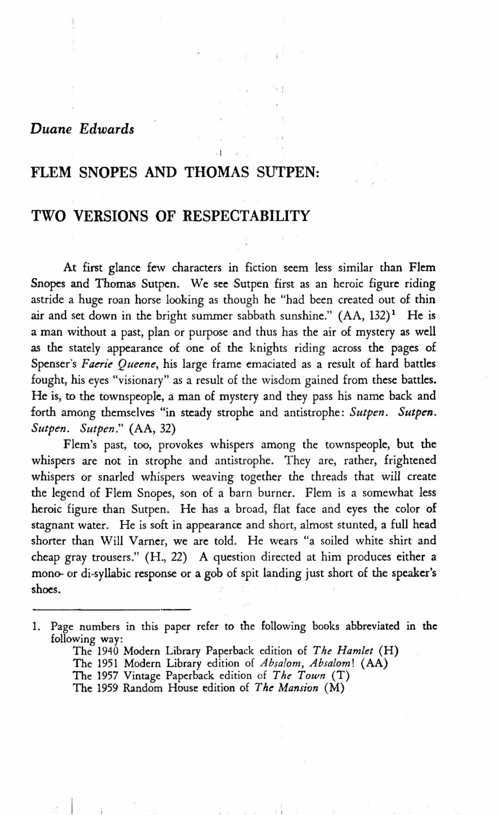 Flem Snopes and Thomas Sutpen