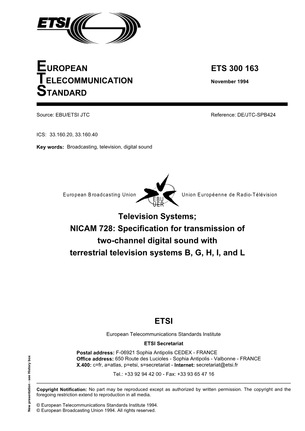 ETS 300 163 TELECOMMUNICATION November 1994 STANDARD