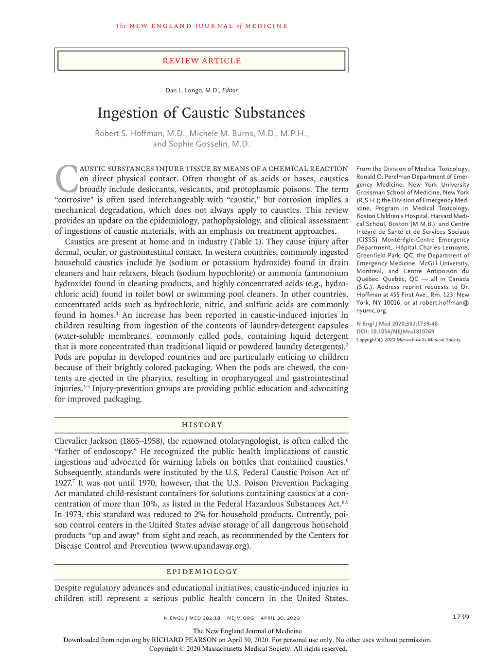 Ingestion of Caustic Substances Robert S