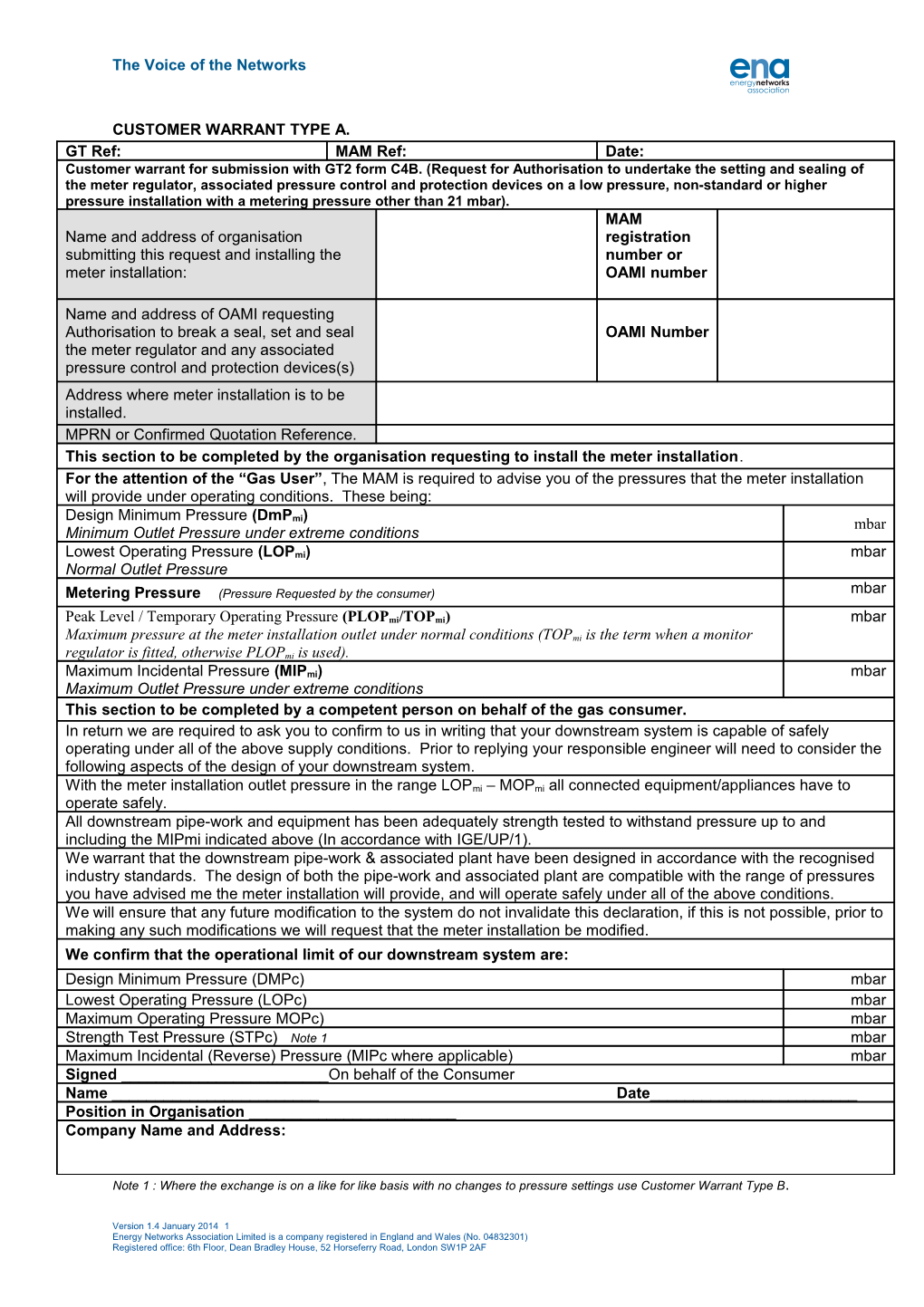 Customer Warrant Type A