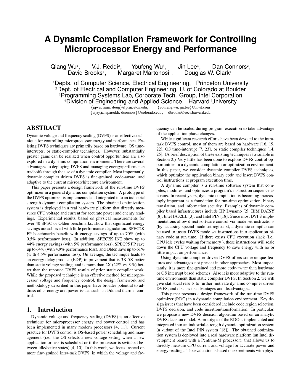 A Dynamic Compilation Framework for Controlling Microprocessor Energy and Performance