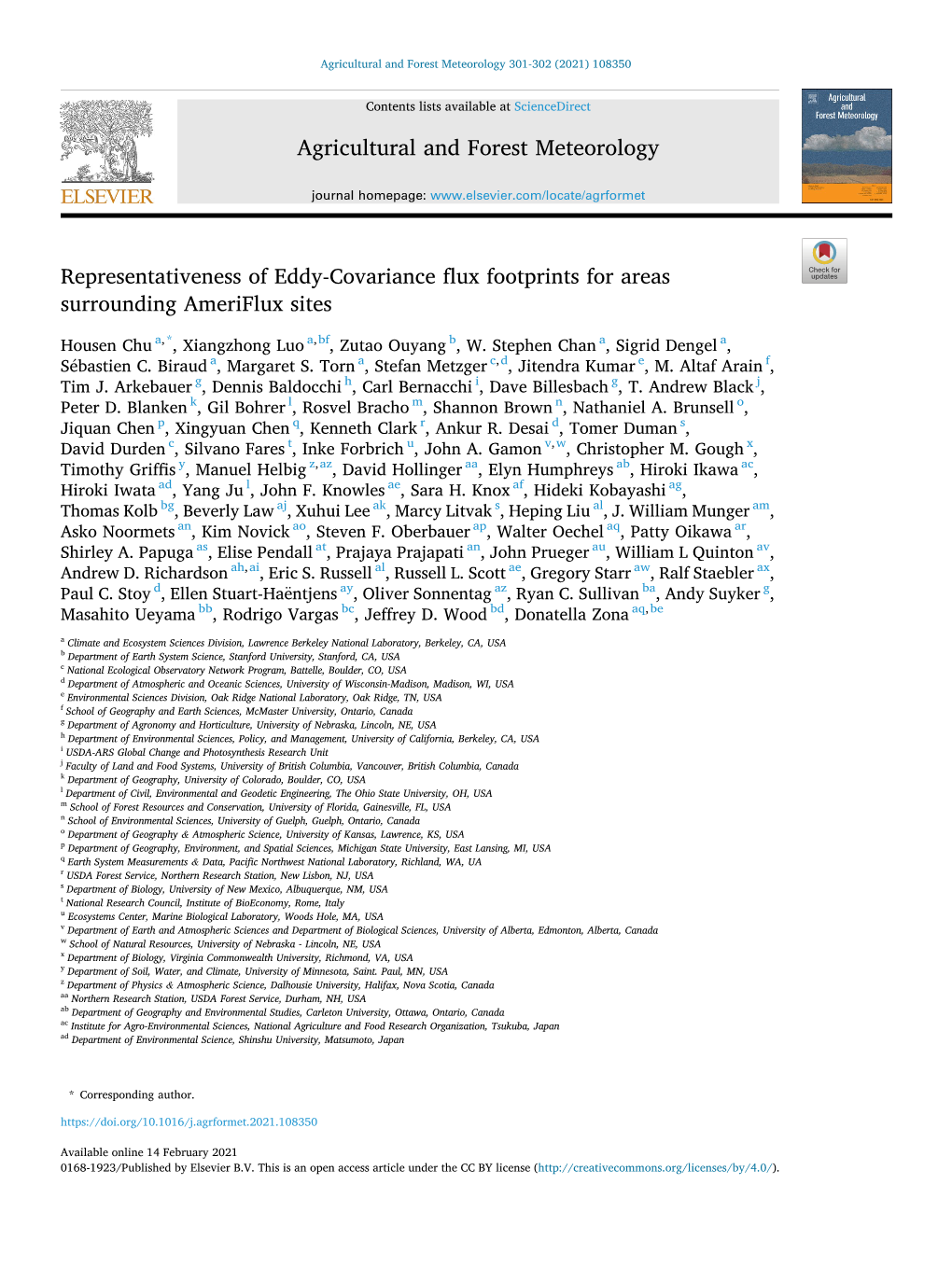 Representativeness of Eddy-Covariance Flux Footprints for Areas Surrounding Ameriflux Sites