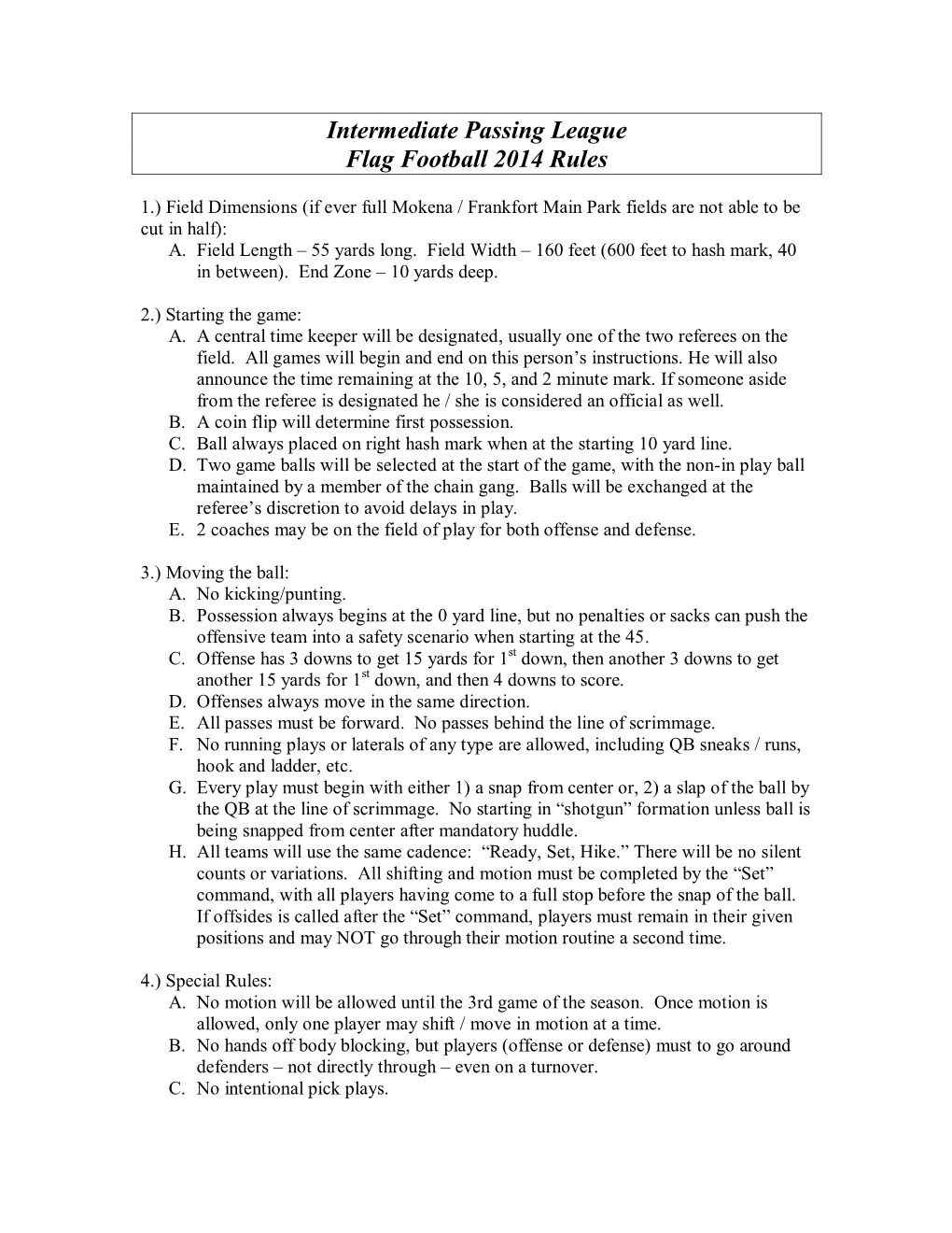 Mokena Burros 7 on 7 Rules & Regulations