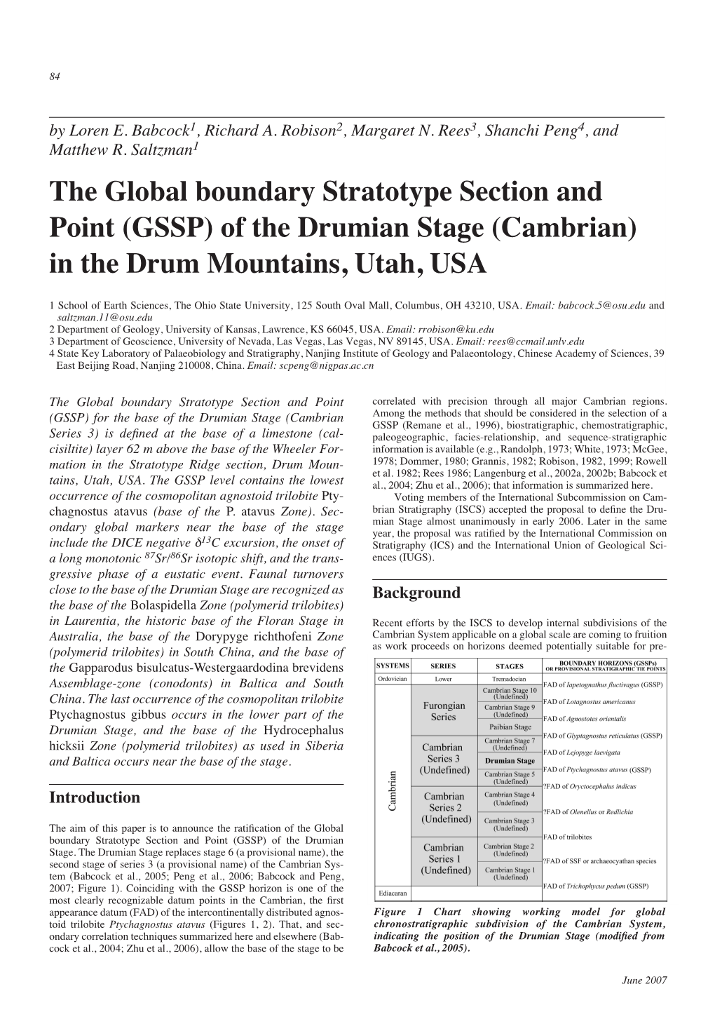 (GSSP) of the Drumian Stage (Cambrian) in the Drum Mountains, Utah, USA