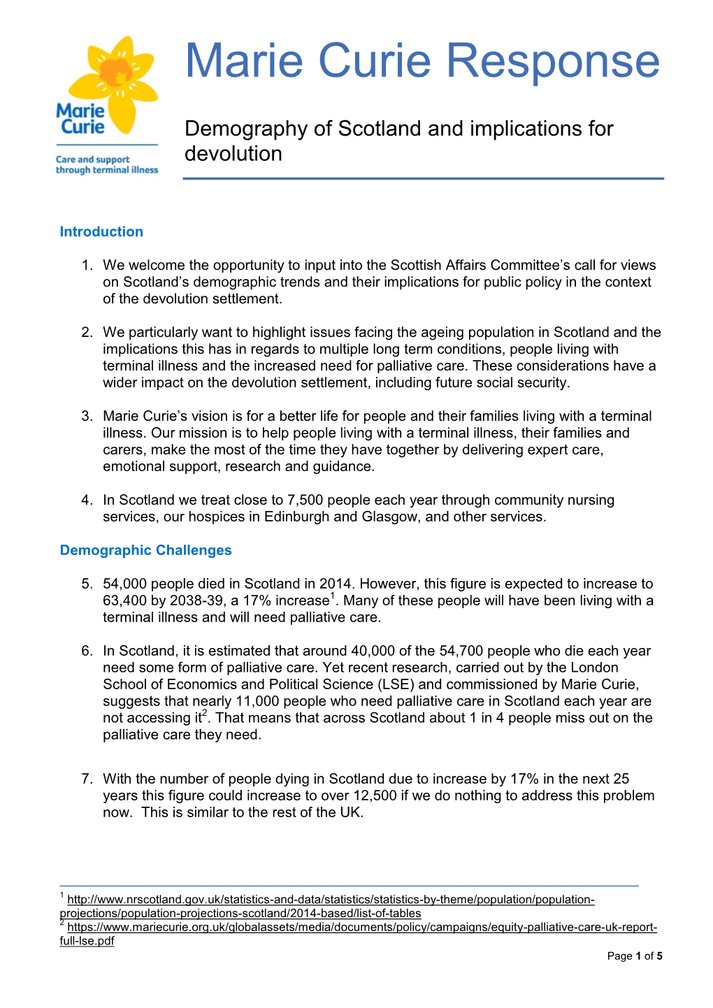 Demography of Scotland and Implications for Devolution