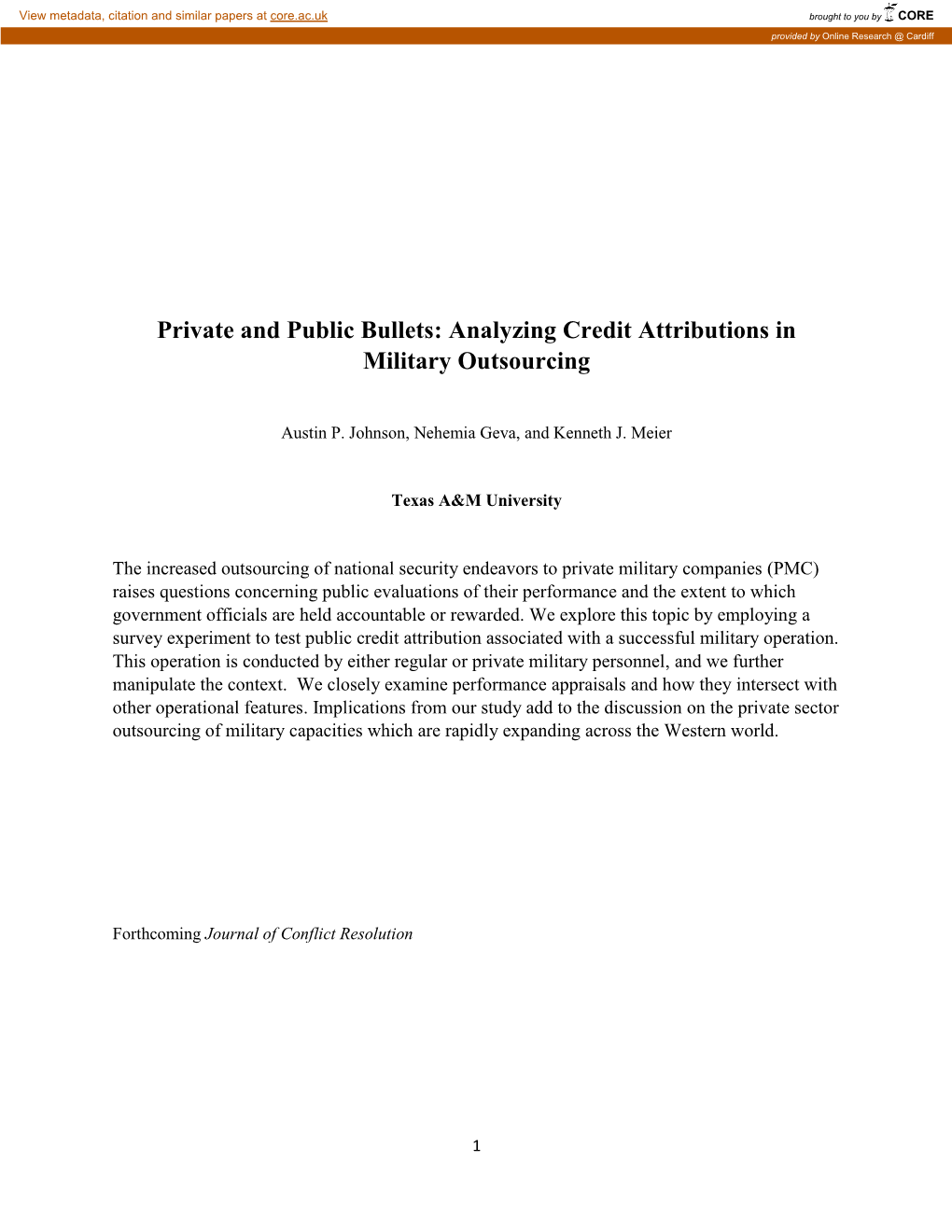 Private and Public Bullets: Analyzing Credit Attributions in Military Outsourcing