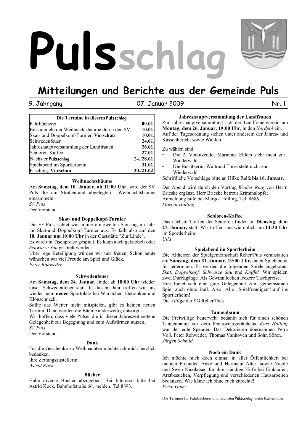 Mitteilungen Und Berichte Aus Der Gemeinde Puls 9