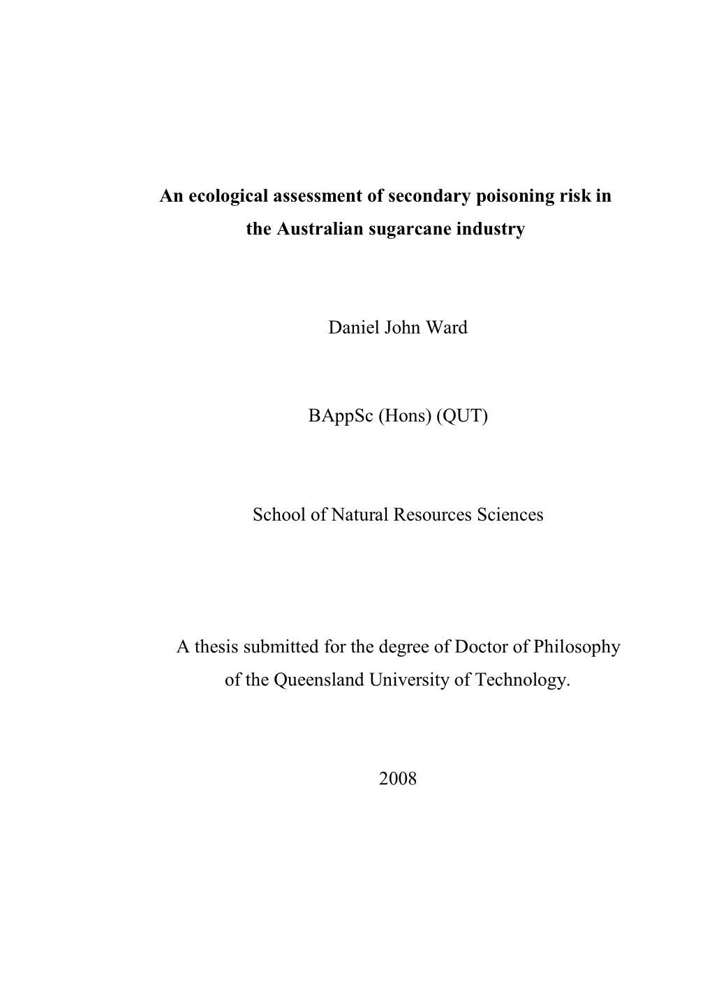 An Ecological Assessment of Secondary Poisoning Risk in the Australian Sugarcane Industry