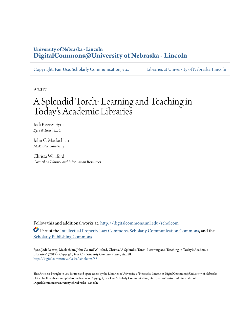Learning and Teaching in Today's Academic Libraries