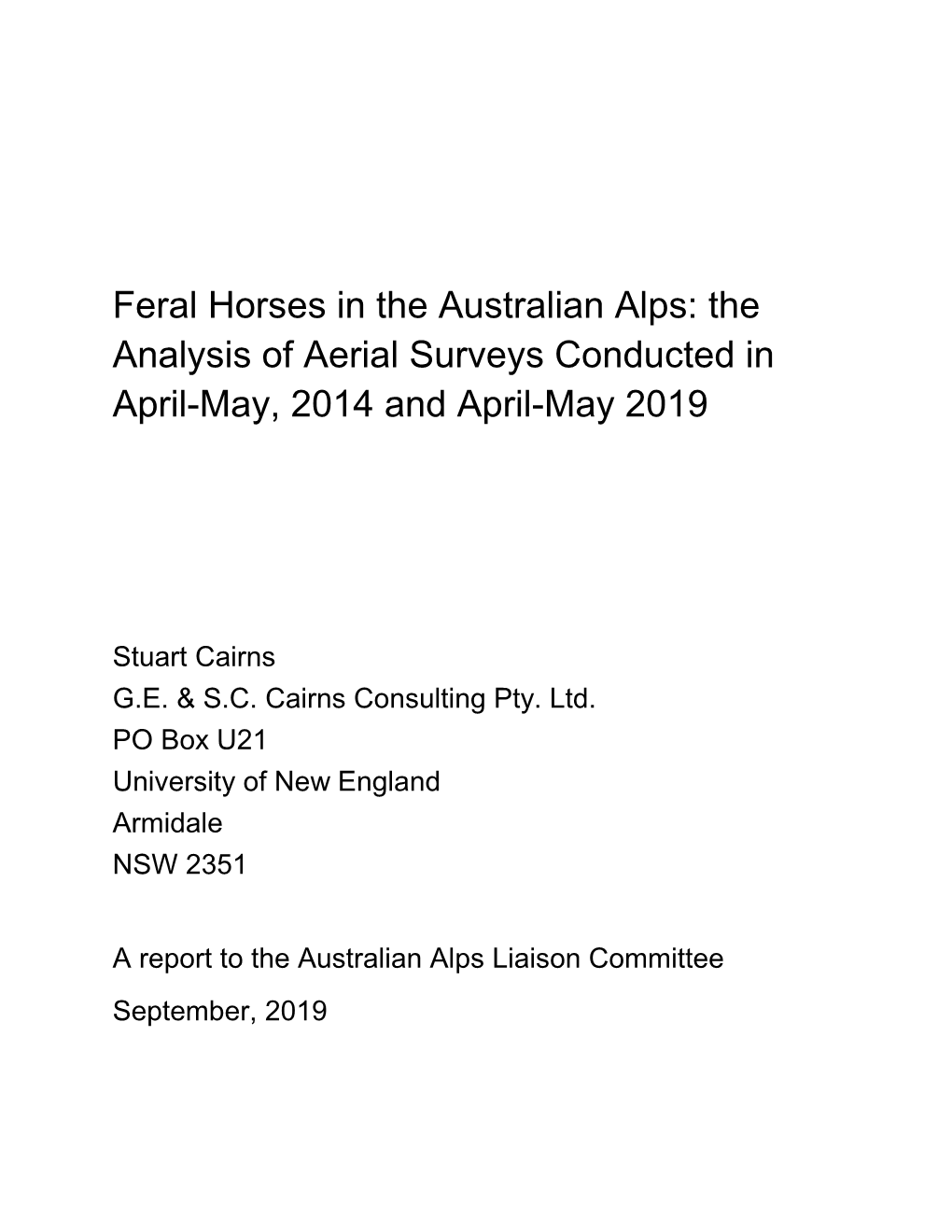 Feral Horses in the Australian Alps: the Analysis of Aerial Surveys Conducted in April-May, 2014 and April-May 2019