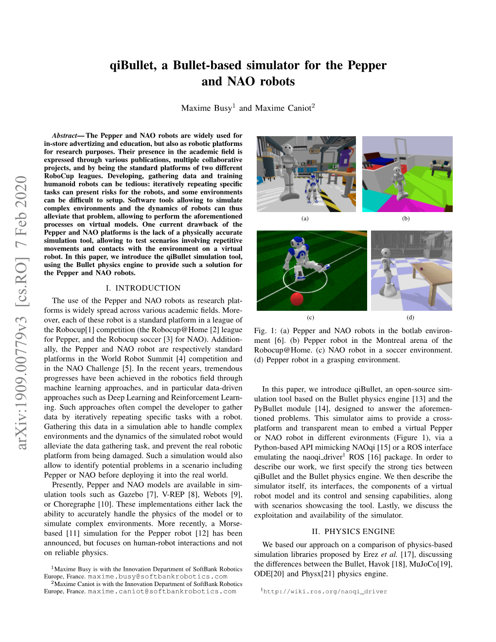 Qibullet, a Bullet-Based Simulator for the Pepper and NAO Robots