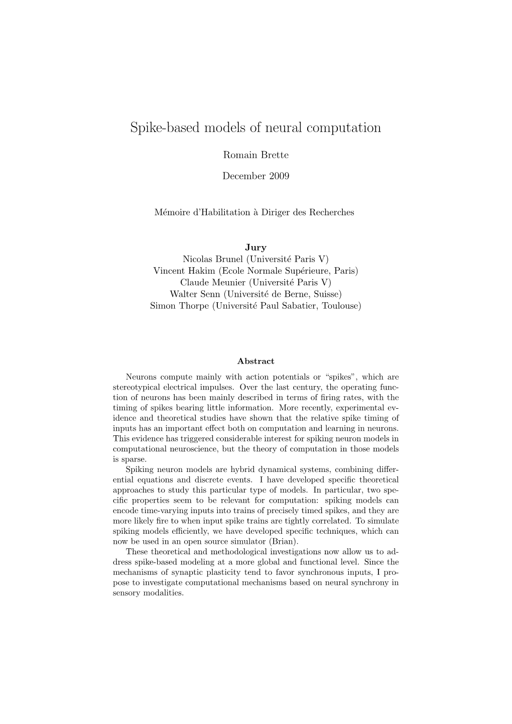 Spike-Based Models of Neural Computation