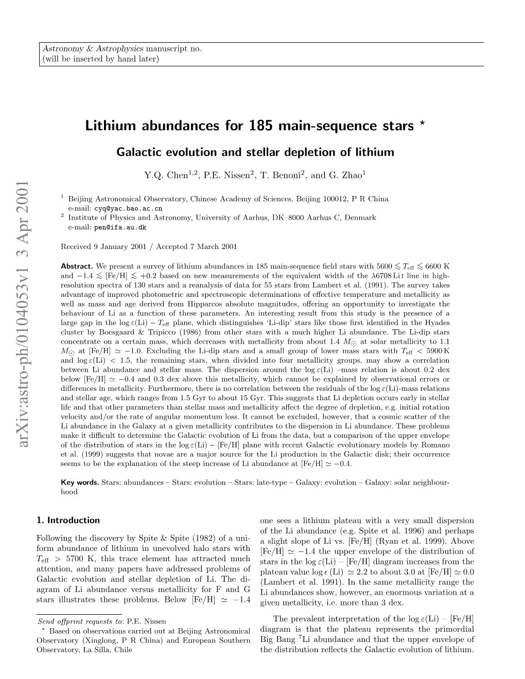 Lithium Abundances for 185 Main-Sequence Stars-Galactic Evolution and Stellar Depletion of Lithium