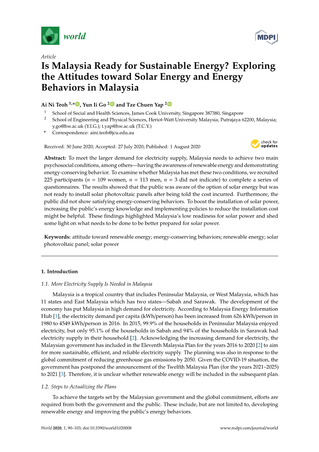 Is Malaysia Ready for Sustainable Energy? Exploring the Attitudes Toward Solar Energy and Energy Behaviors in Malaysia