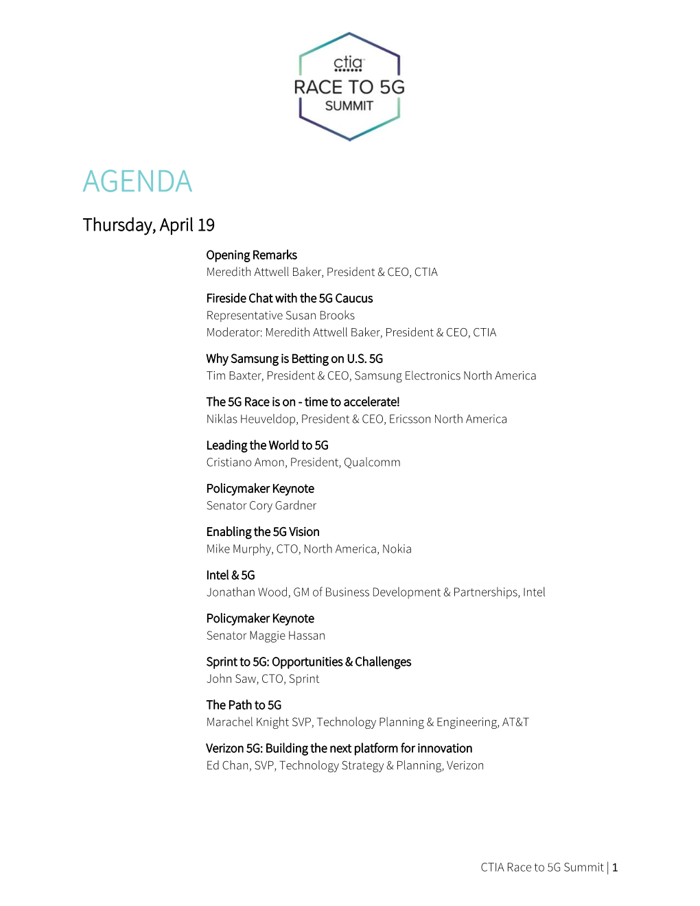 AGENDA Thursday, April 19