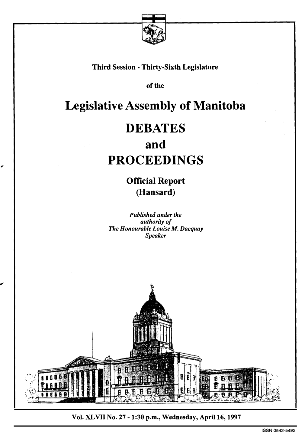 Legislative Assembly of Manitoba DEBATES and PROCEEDINGS