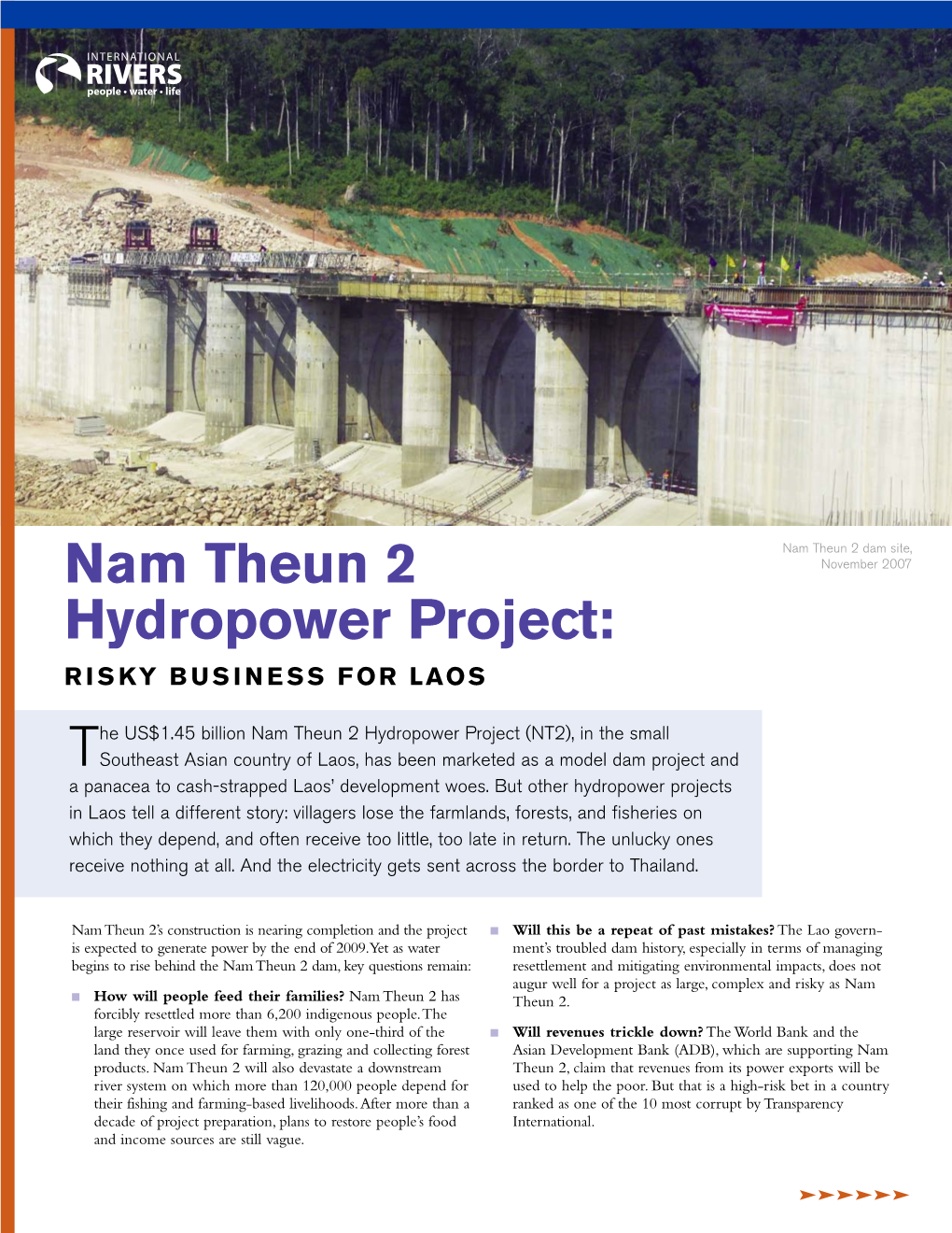 Nam Theun 2 Hydropower Project: Risky Business for Laos