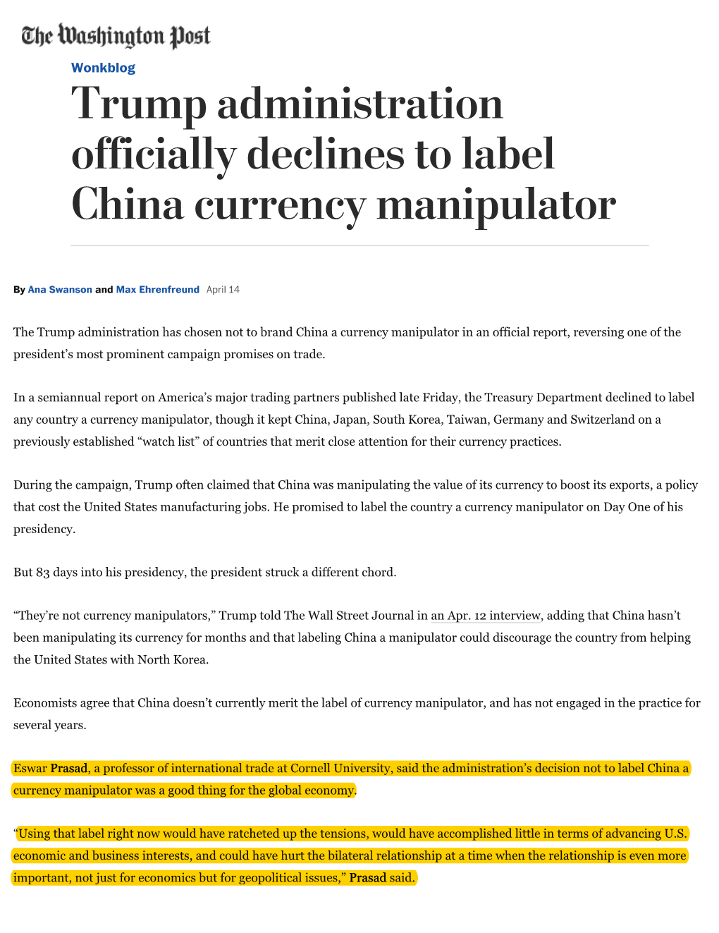 Trump Administration Officially Declines to Label China Currency Manipulator