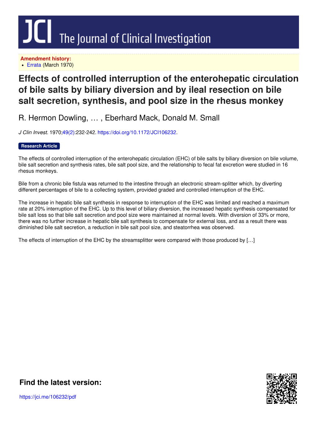 Effects of Controlled Interruption of the Enterohepatic Circulation of Bile