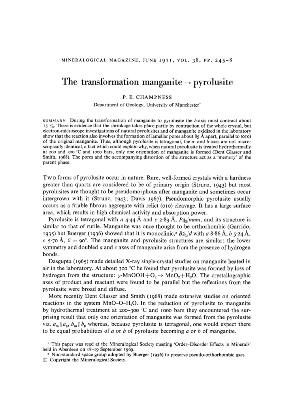 The Transformation Manganite -, Pyrolusite