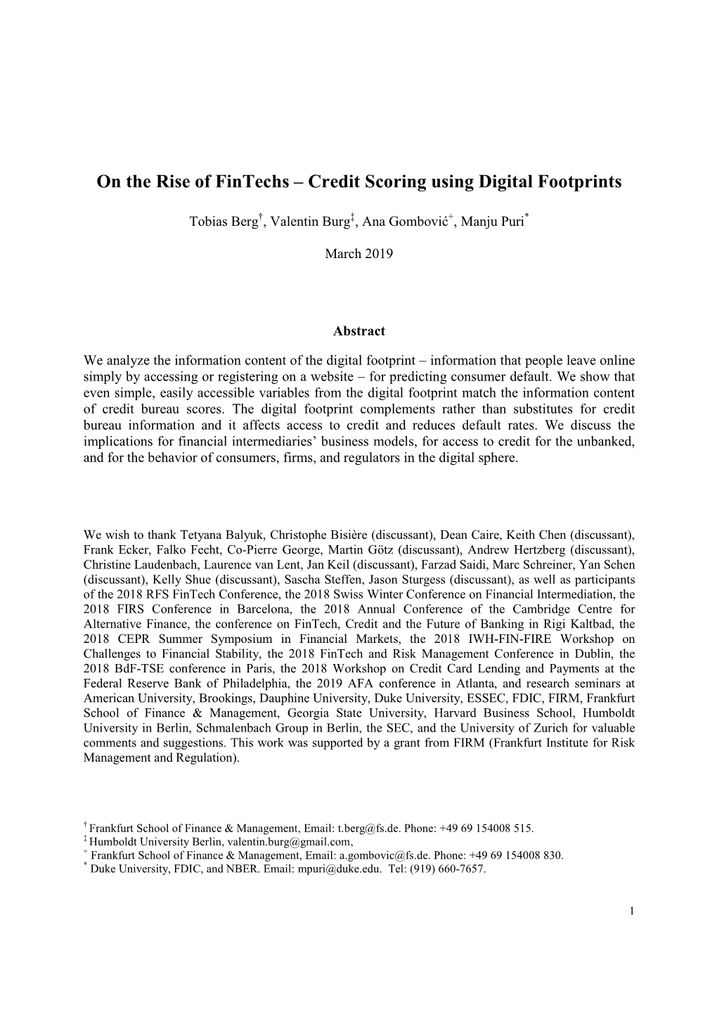 On the Rise of Fintechs – Credit Scoring Using Digital Footprints