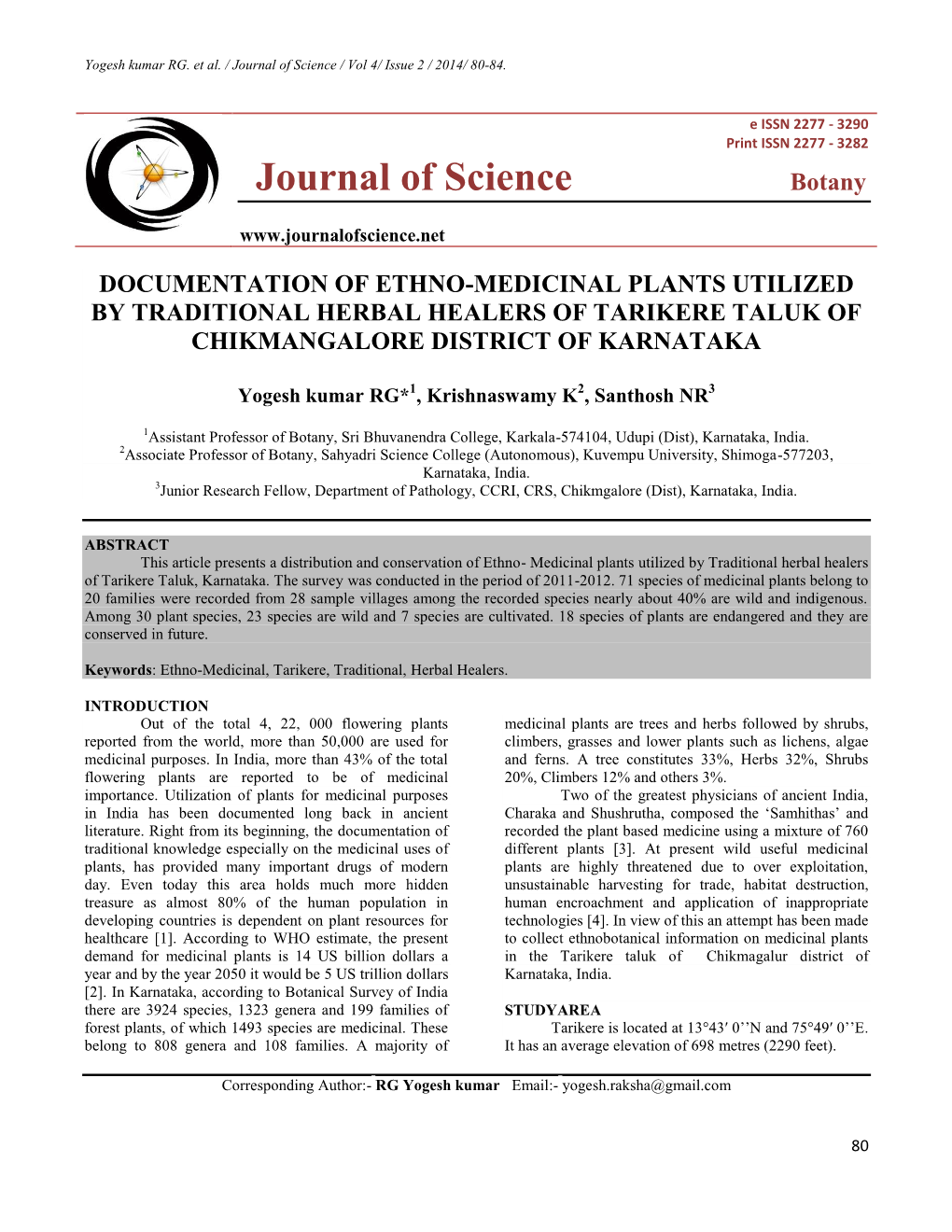 Journal of Science / Vol 4/ Issue 2 / 2014/ 80-84