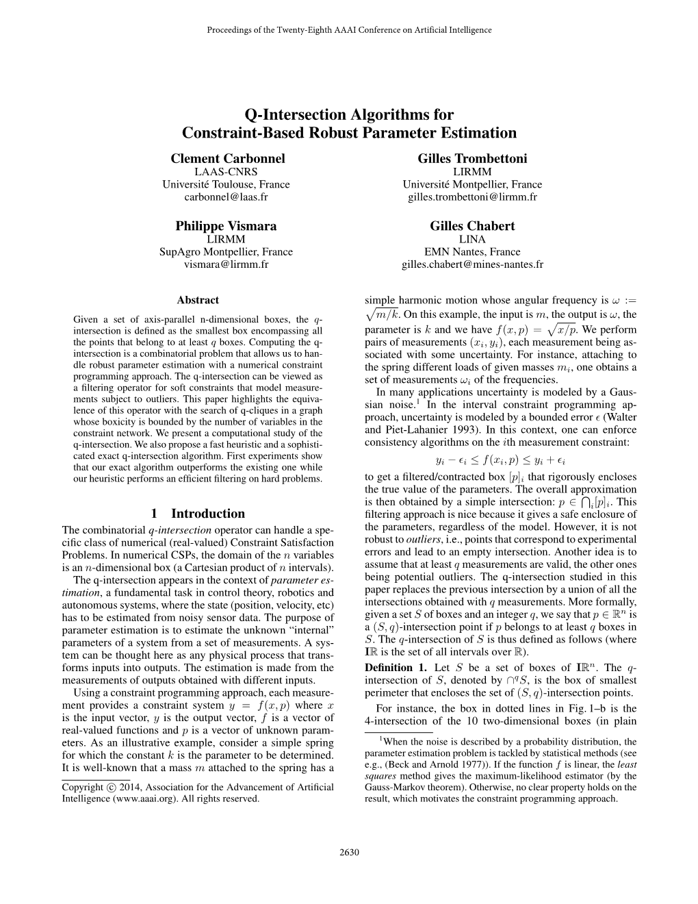 Q-Intersection Algorithms for Constraint-Based Robust Parameter Estimation