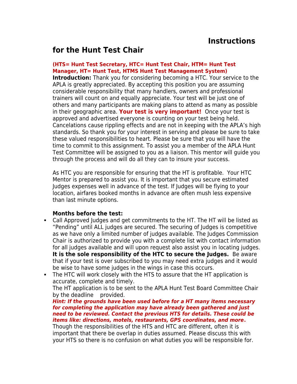 Instructions for the Hunt Test Chair