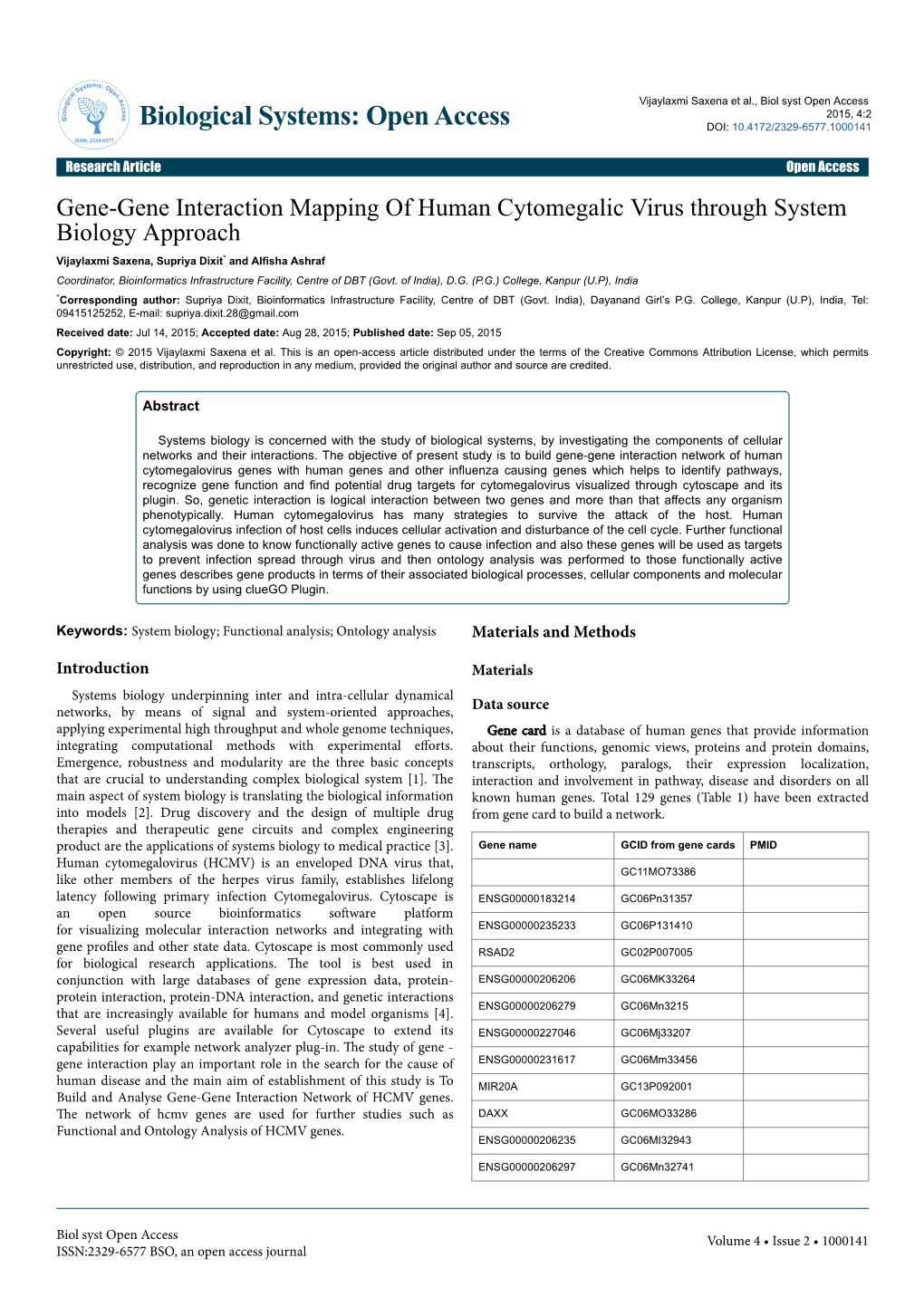 Gene-Gene Interaction Mapping of Human Cytomegalic Virus Through System Biology Approach