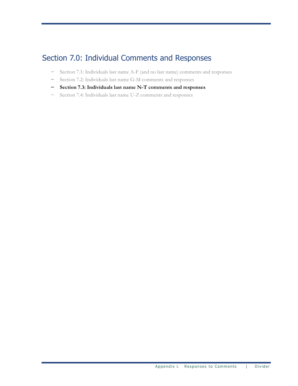 Section 7.0: Individual Comments and Responses