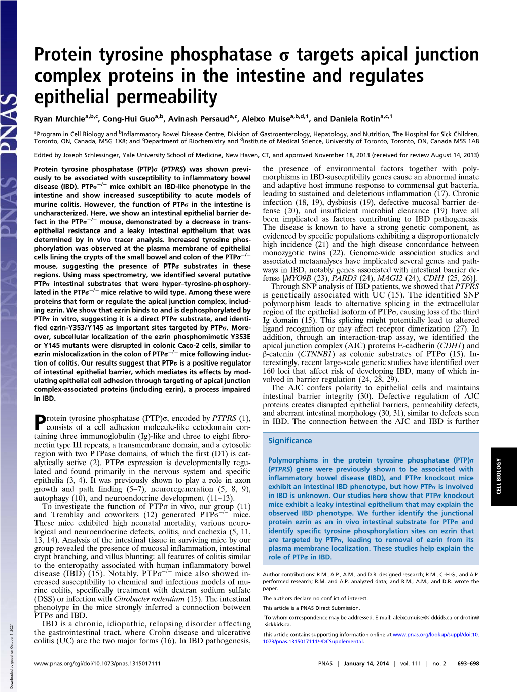 Protein Tyrosine Phosphatase Σ Targets Apical Junction Complex Proteins in the Intestine and Regulates Epithelial Permeability