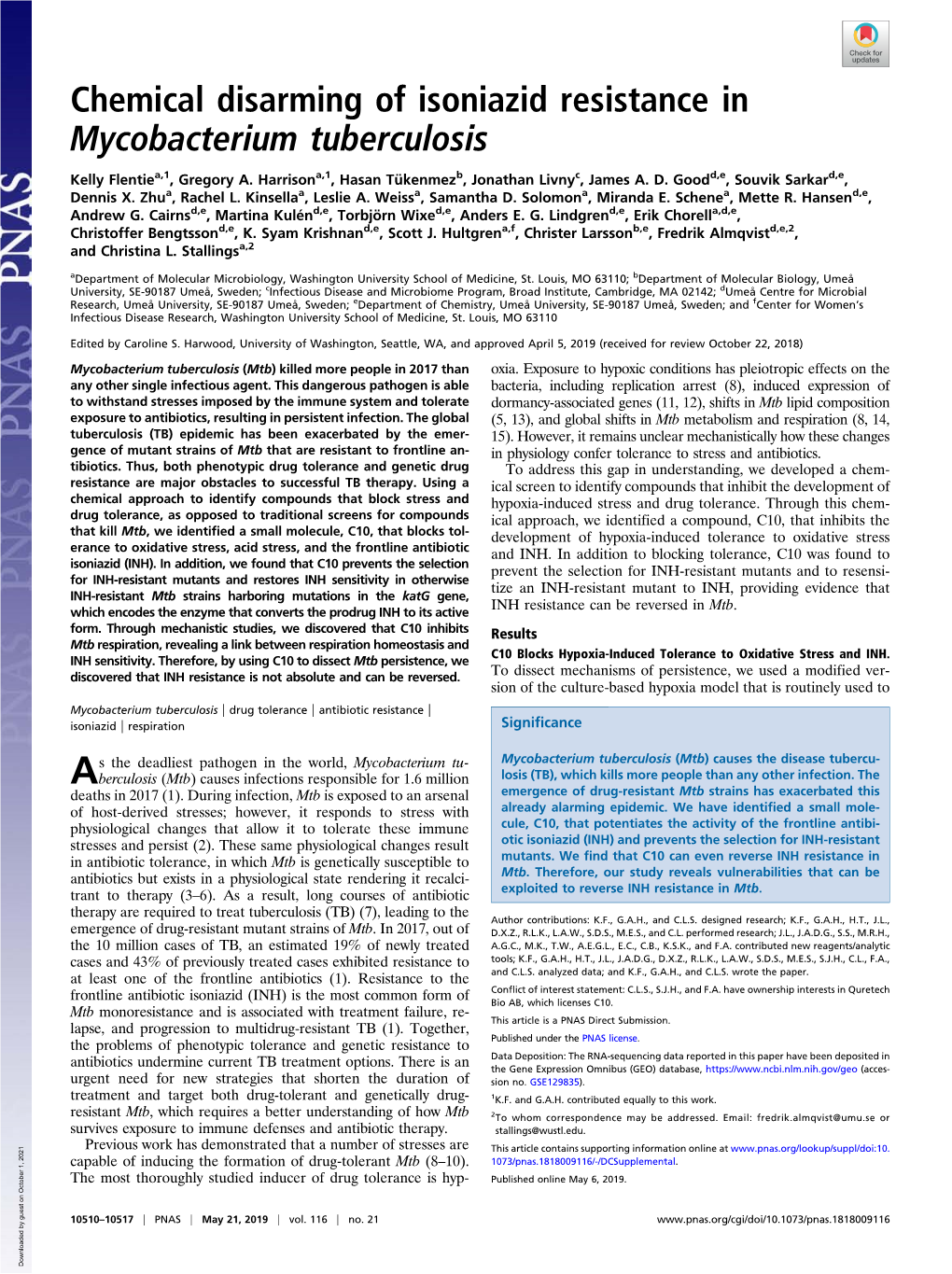 Chemical Disarming of Isoniazid Resistance in Mycobacterium Tuberculosis