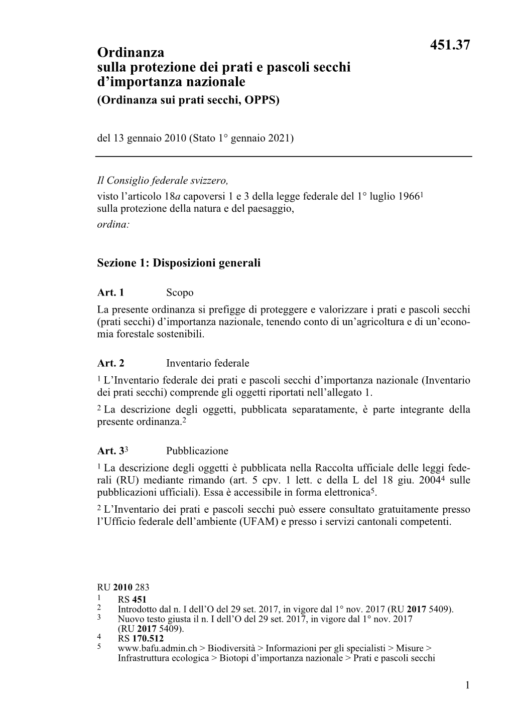 Ordinanza Sulla Protezione Dei Prati E Pascoli Secchi D'importanza Nazionale 451.37