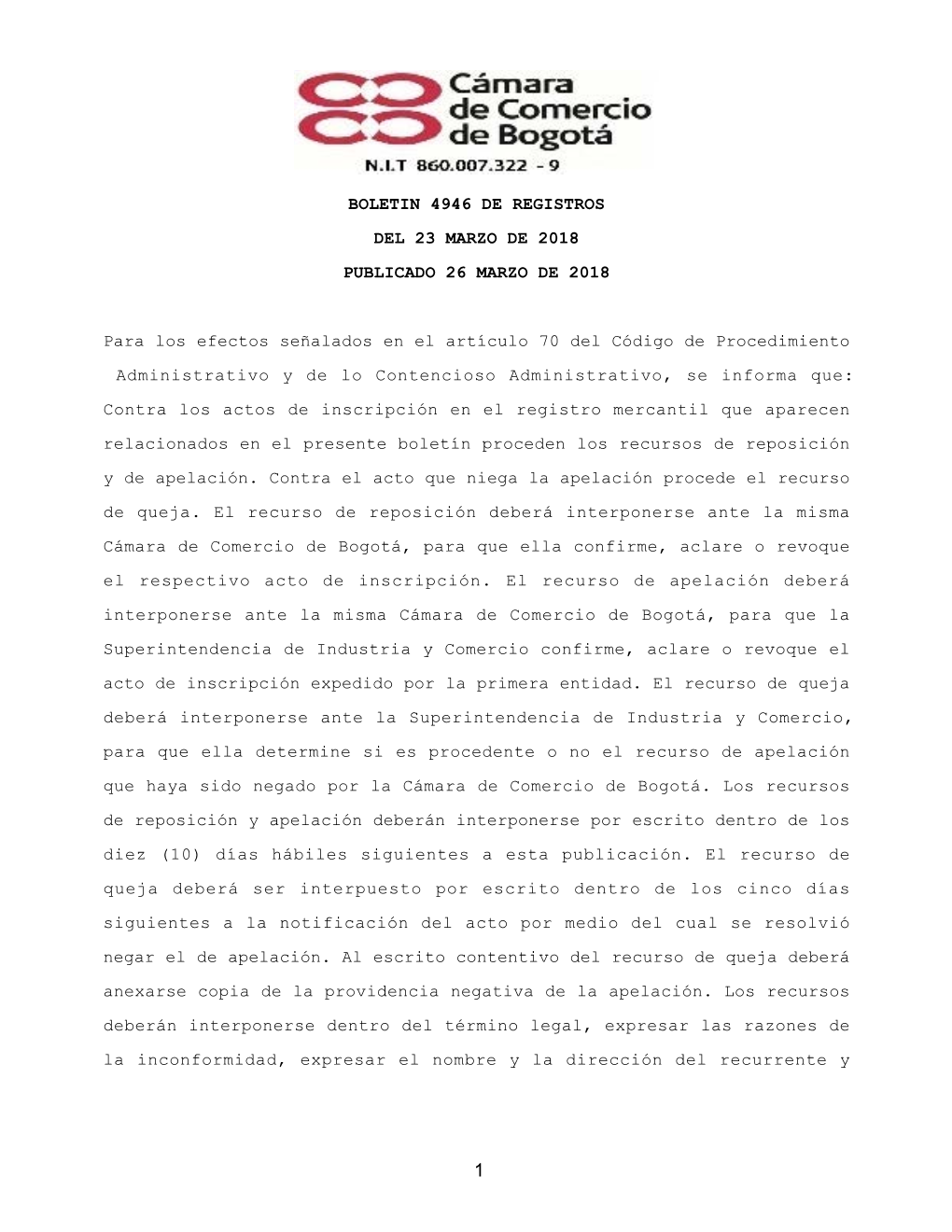 Boletin 4946 De Registros Del 23 Marzo De 2018 Publicado 26 Marzo De 2018