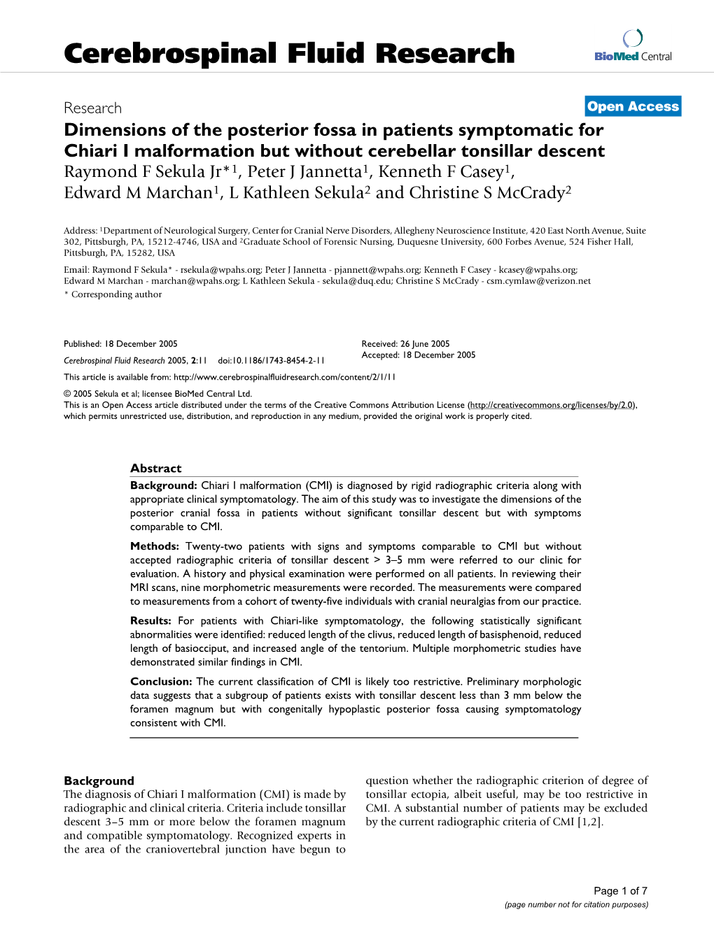 Cerebrospinal Fluid Research Biomed Central