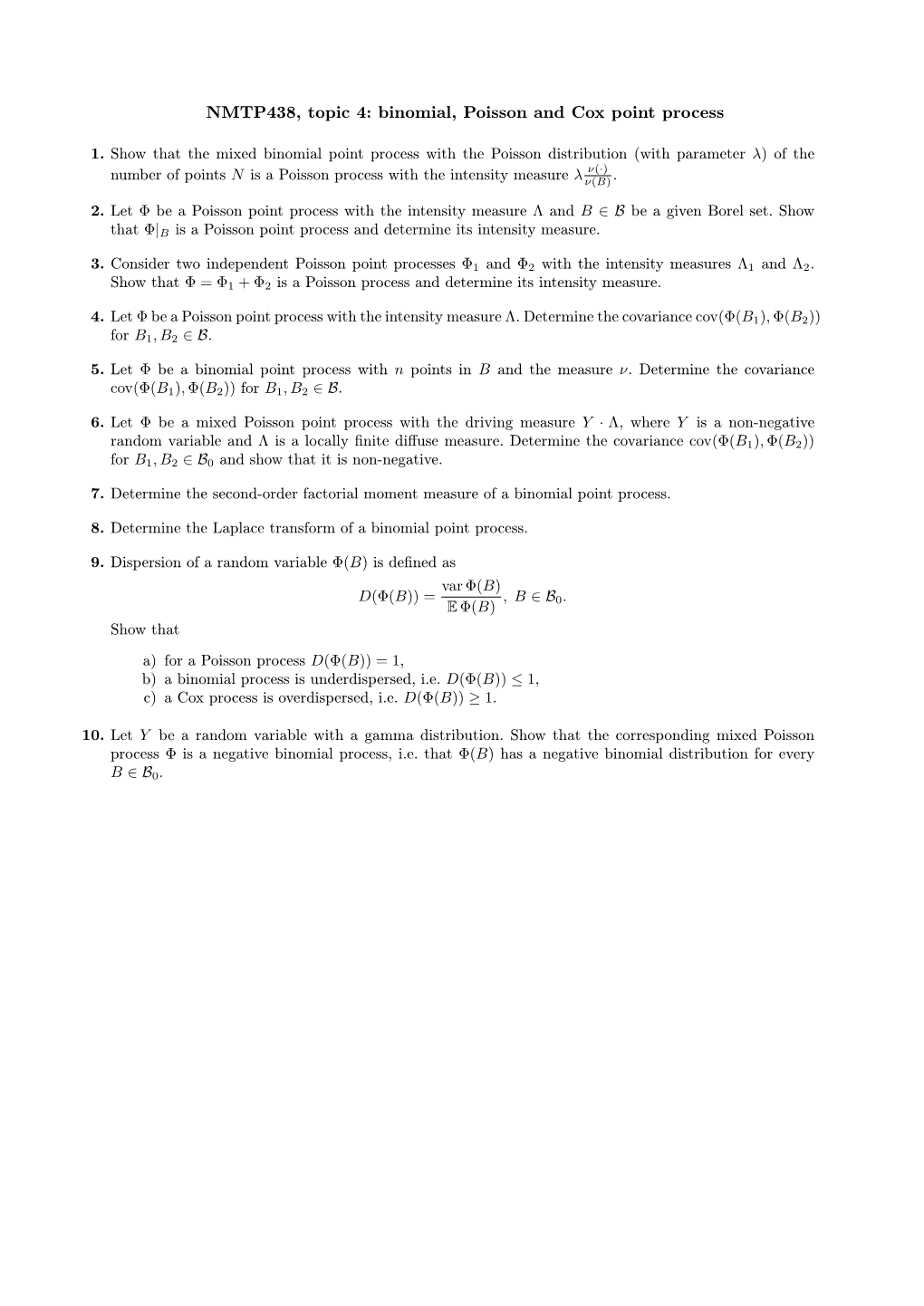 NMTP438, Topic 4: Binomial, Poisson and Cox Point Process