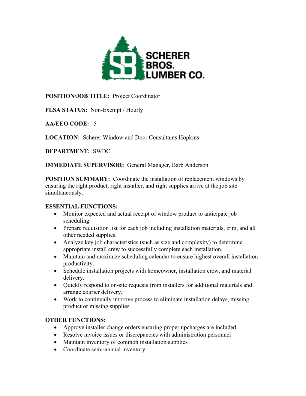 POSITION/JOB TITLE: Project Coordinator