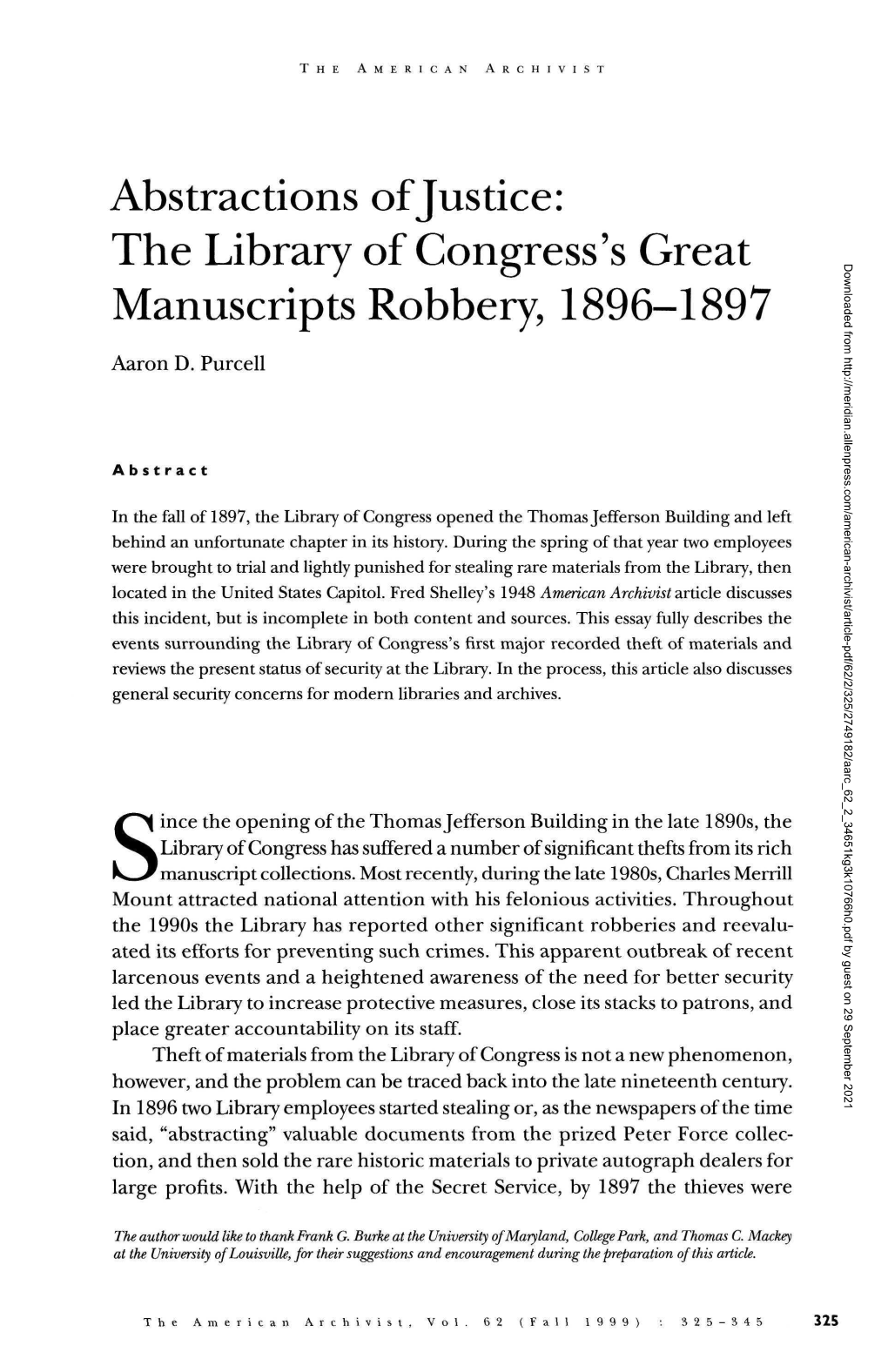 THE LIBRARY of CONGRESS's GREAT MANUSCRIPTS ROBBERY, 1896-1897 Nearly Three Million Volumes