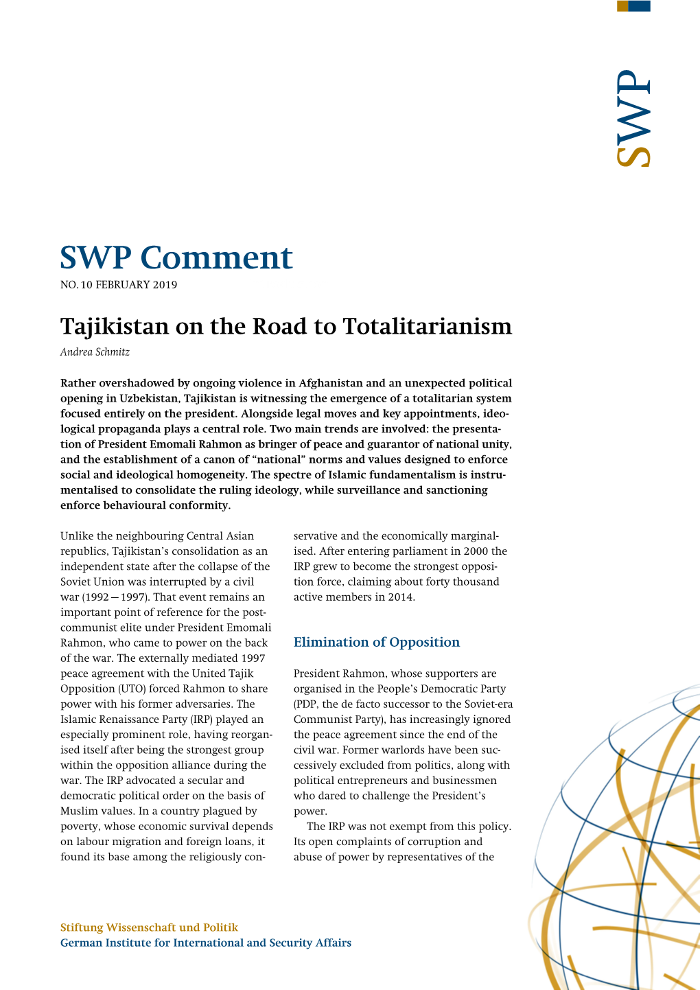 Tajikistan on the Road to Totalitarianism Andrea Schmitz