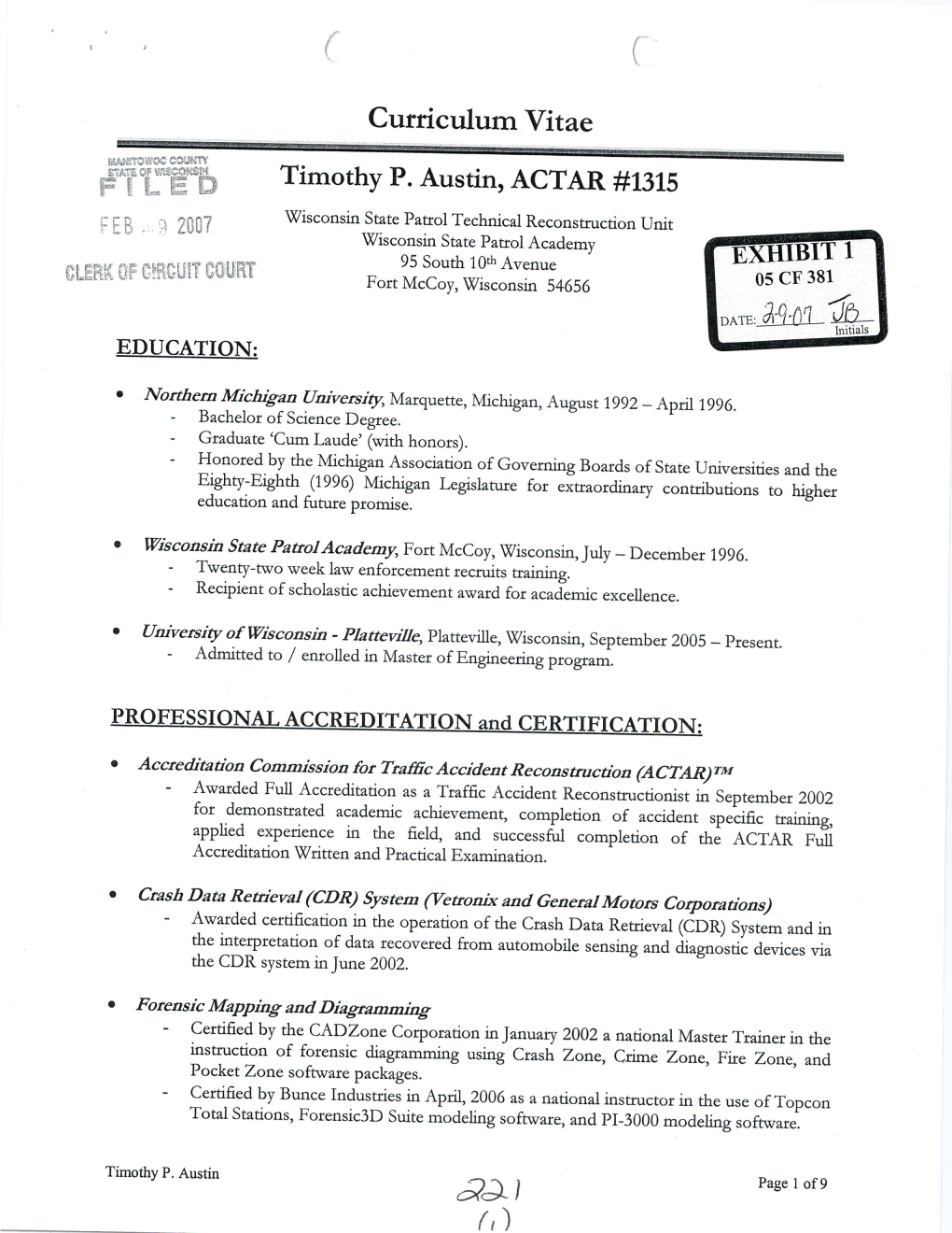 CV of Timothy Austin