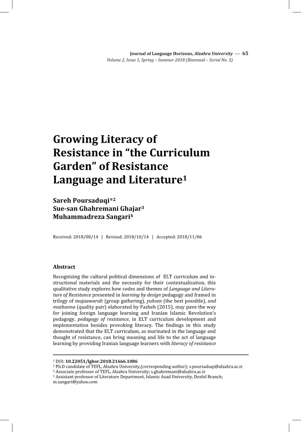 Of Resistance Language and Literature