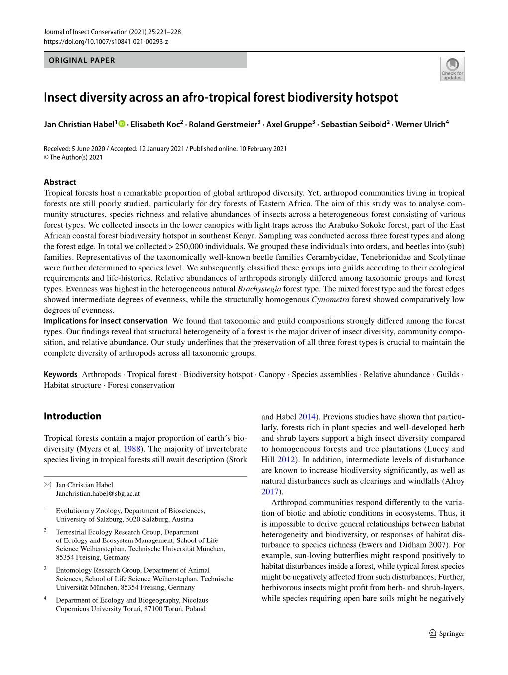 Insect Diversity Across an Afro-Tropical Forest Biodiversity Hotspot