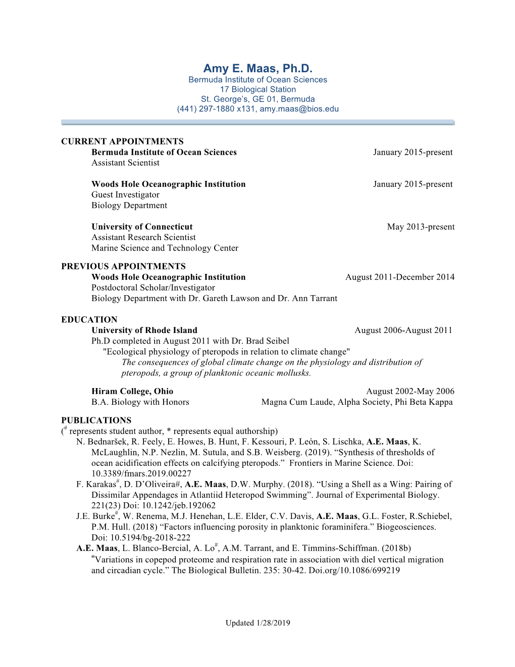 Dr. Amy Maas' CV