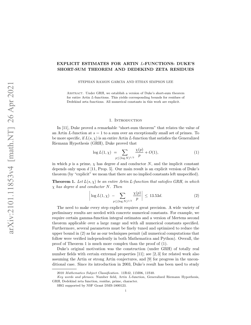 Explicit Estimates for Arin L-Functions