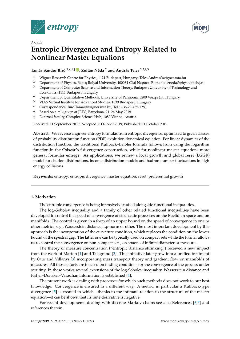 Entropic Divergence and Entropy Related to Nonlinear Master Equations