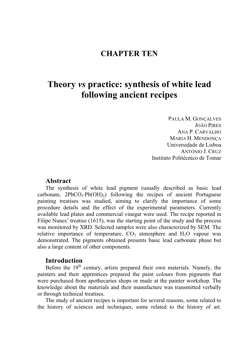 Synthesis of White Lead Following Ancient Recipes