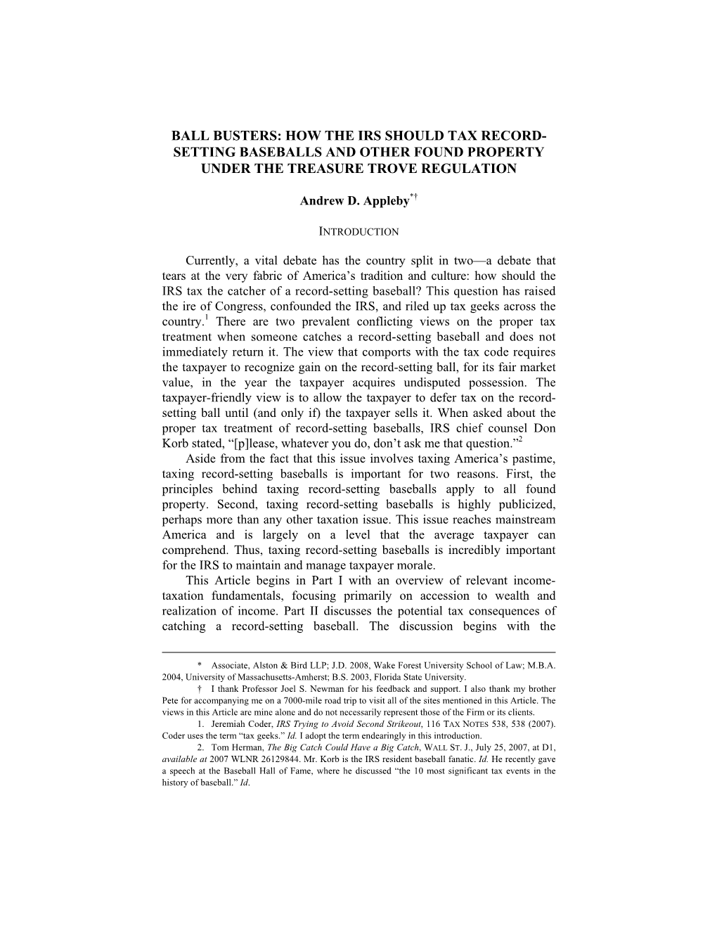 Ball Busters: How the IRS Should Tax Record-Setting Baseballs And