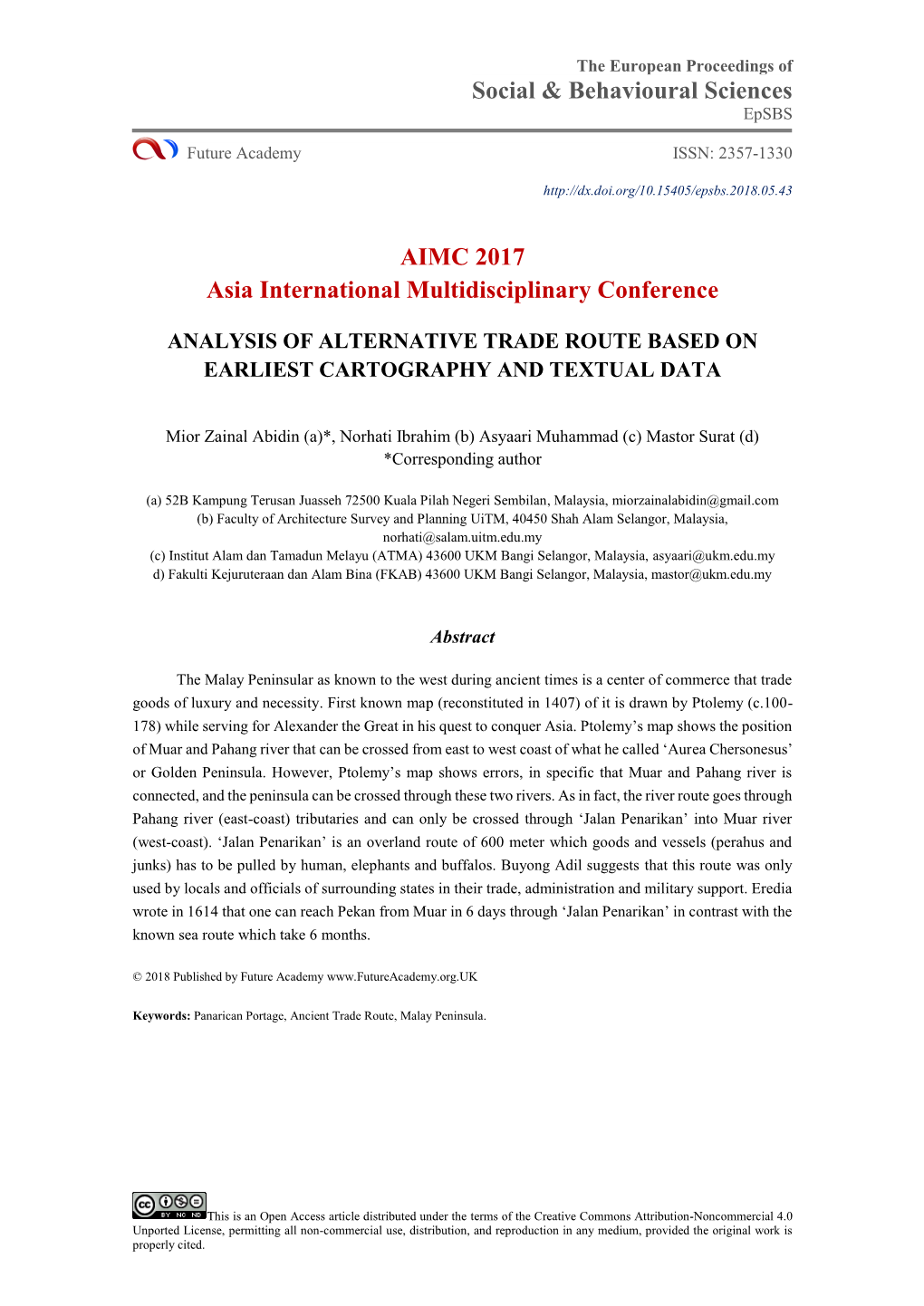 Social & Behavioural Sciences AIMC 2017 Asia International
