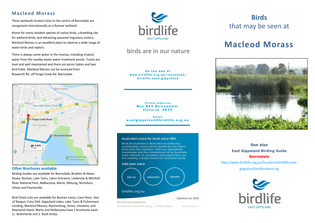 Macleod Morass These Wetlands Located Close to the Centre of Bairnsdale Are Birds Recognised Internationally As a Ramsar Wetland