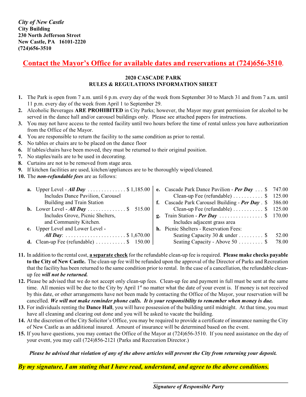 Cascade Park Rules and Regulations